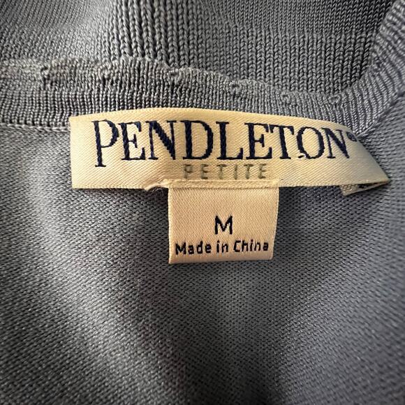 Pendleton Silk Cotton Sweater Cardigan Purple Blue V Neck Fine Knit Petite M - Picture 8 of 11